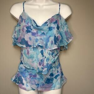 NWT Anthropologie Blue Floral Watercolor Fairycore Bias-Cut Cami Top Sz M
